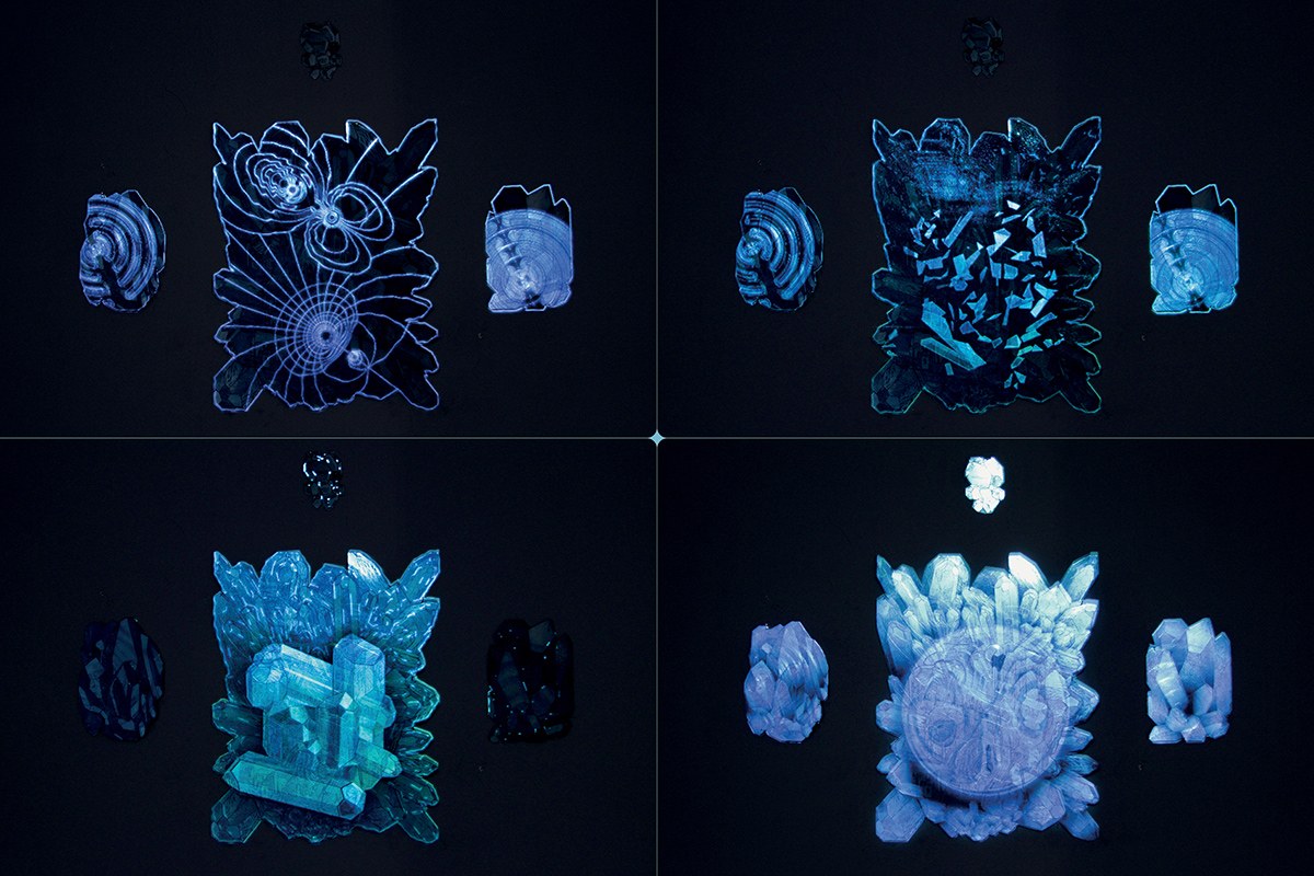 Contatto EM, animation projected onto zinc plates, stills
