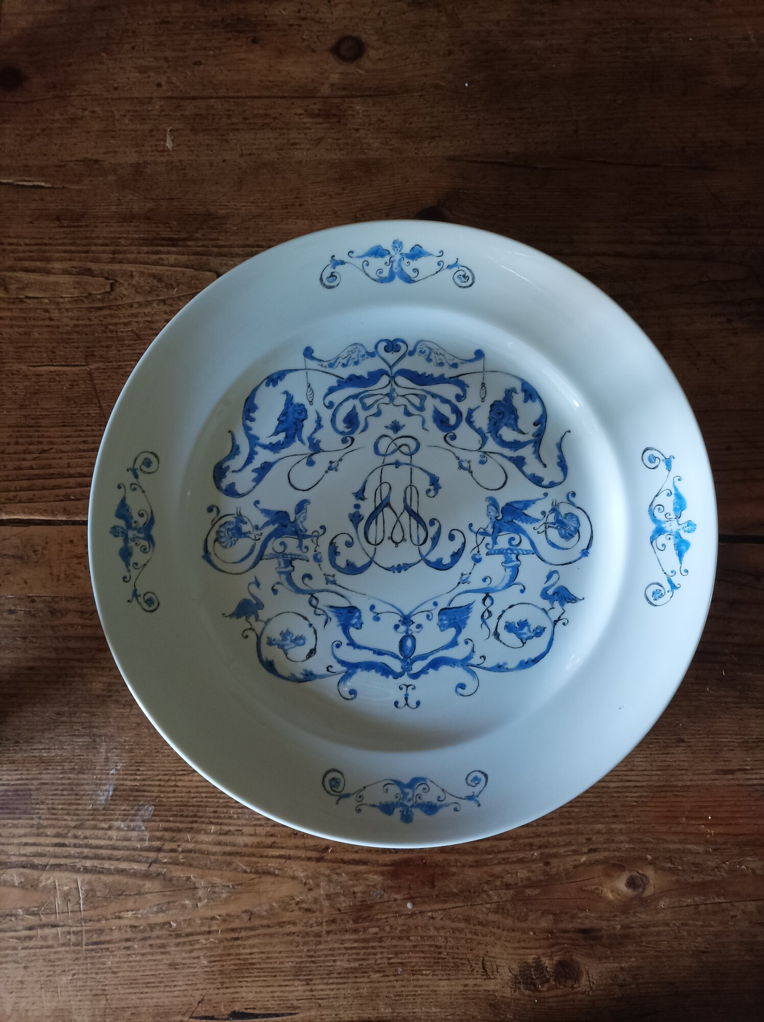 Porcelain plate painted in blue